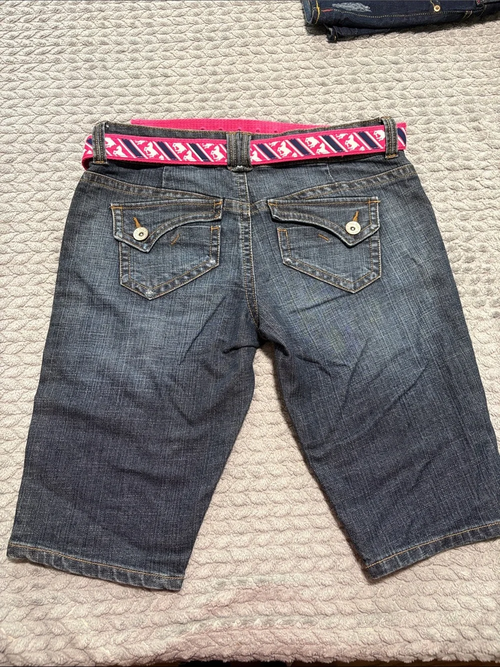 Vtg Y2K U.S. Polo Assn Belted Denim Bermuda Shorts Capris Size 9/10